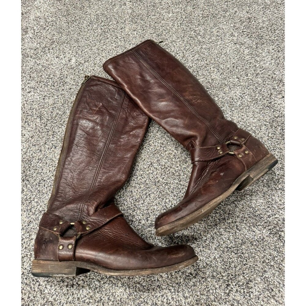 Frye Phillip Harness Tall Brown Leather Riding Boots Womens Size 10B